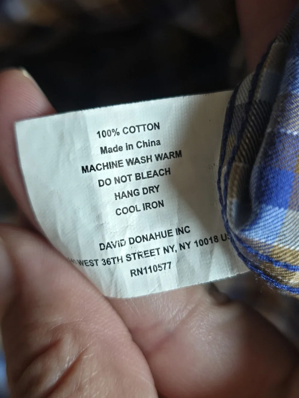 David Donahue Men's Size L Cotton Plaid Button Up Dress Shirt Blue Gold Khaki